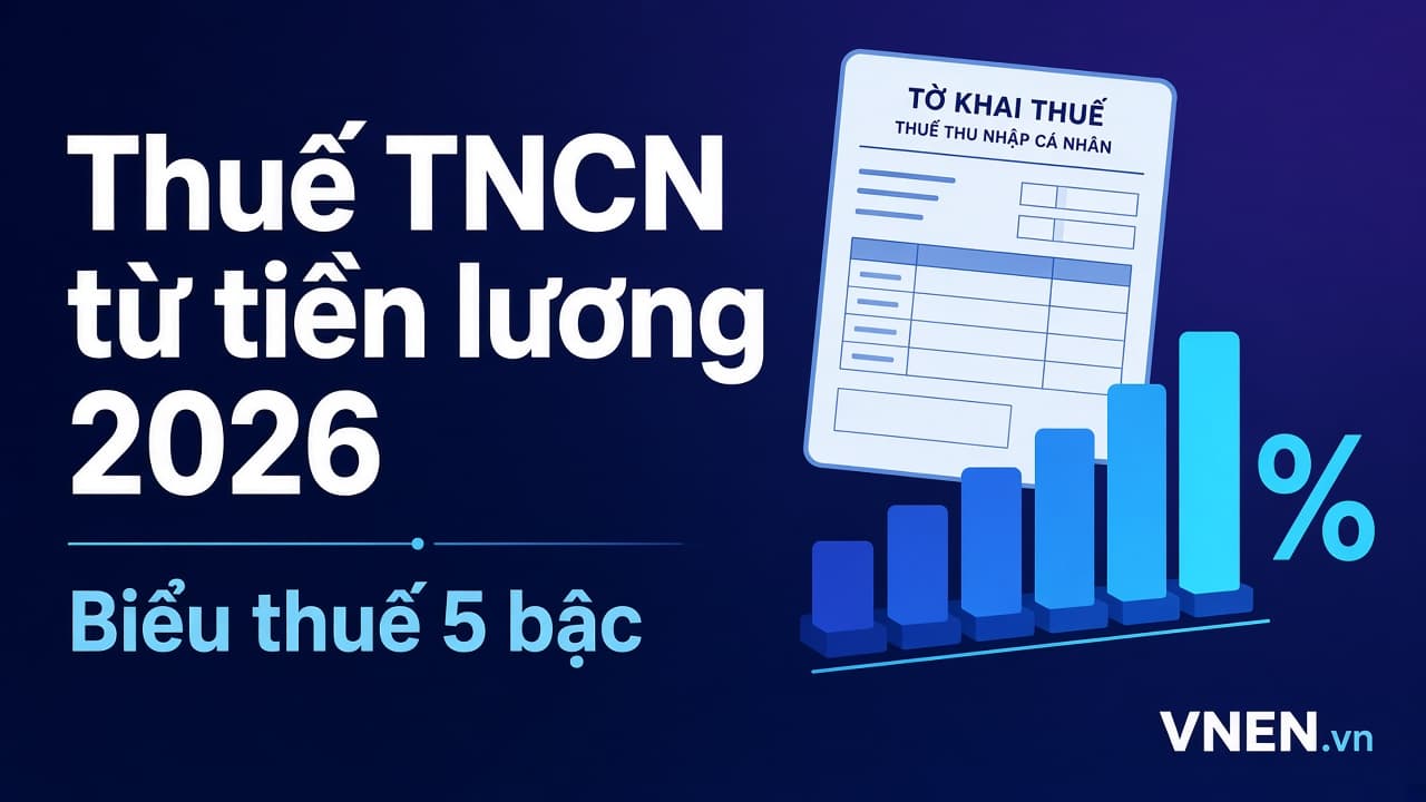 Cách tính thuế TNCN từ tiền lương 2026: biểu thuế 5 bậc, giảm trừ gia cảnh, ví dụ cho nhân viên SME
