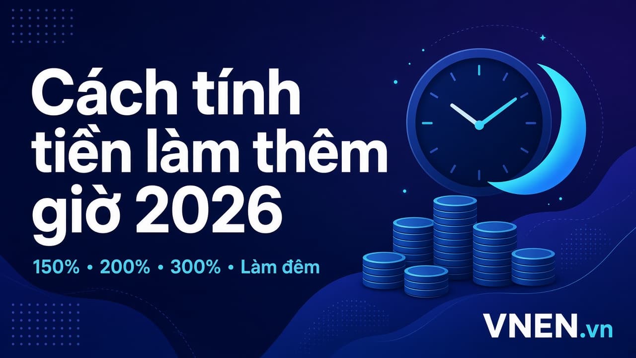 Cách tính tiền làm thêm giờ 2026: hệ số 150%, 200%, 300%, làm đêm và giới hạn 40 giờ/tháng
