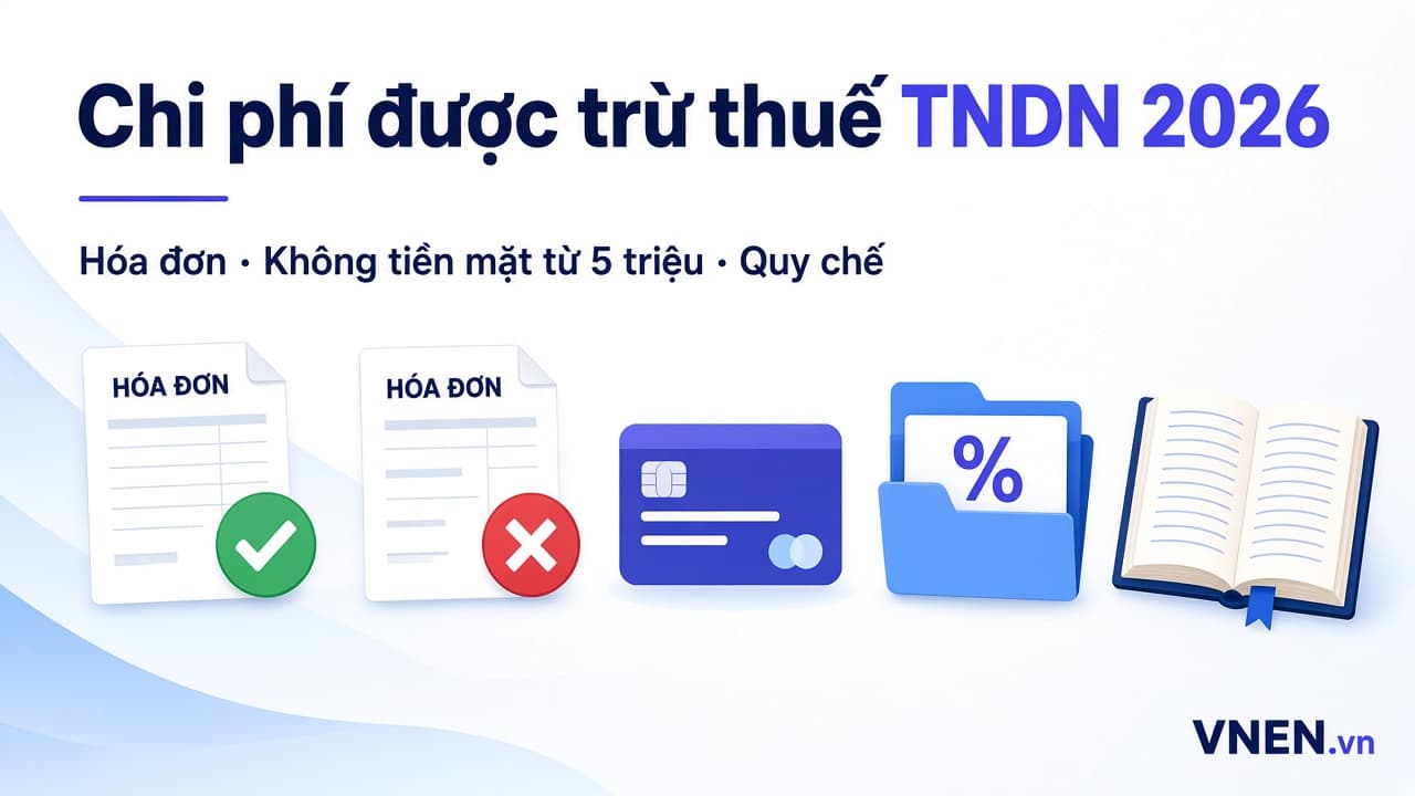 Chi phí được trừ khi tính thuế TNDN 2026: 3 điều kiện, các khoản bị loại và ví dụ điều chỉnh quyết toán