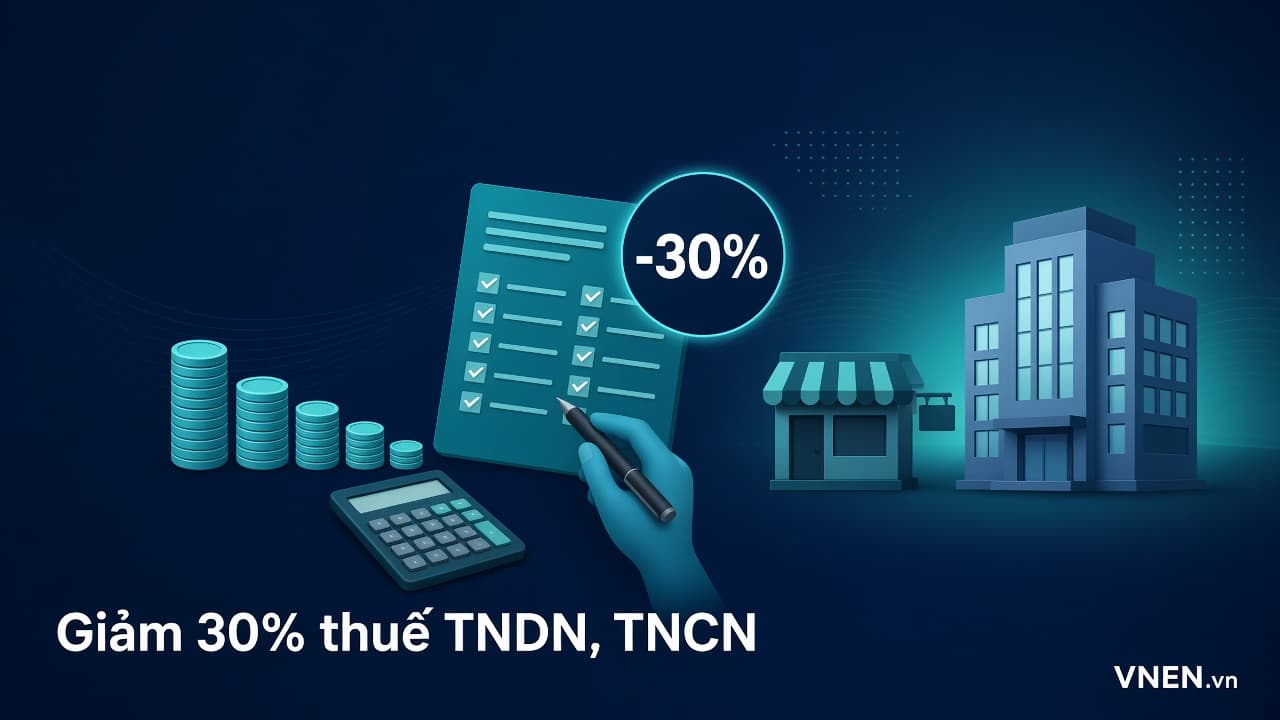 Giảm 30% thuế TNDN, TNCN năm 2026–2027 theo Nghị quyết 43/2026/QH16: ai được giảm, tính thế nào