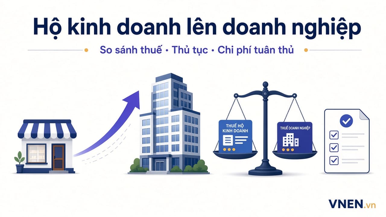 Hộ kinh doanh lên doanh nghiệp 2026: khi nào nên chuyển, so sánh thuế và thủ tục theo Nghị định 168/2025