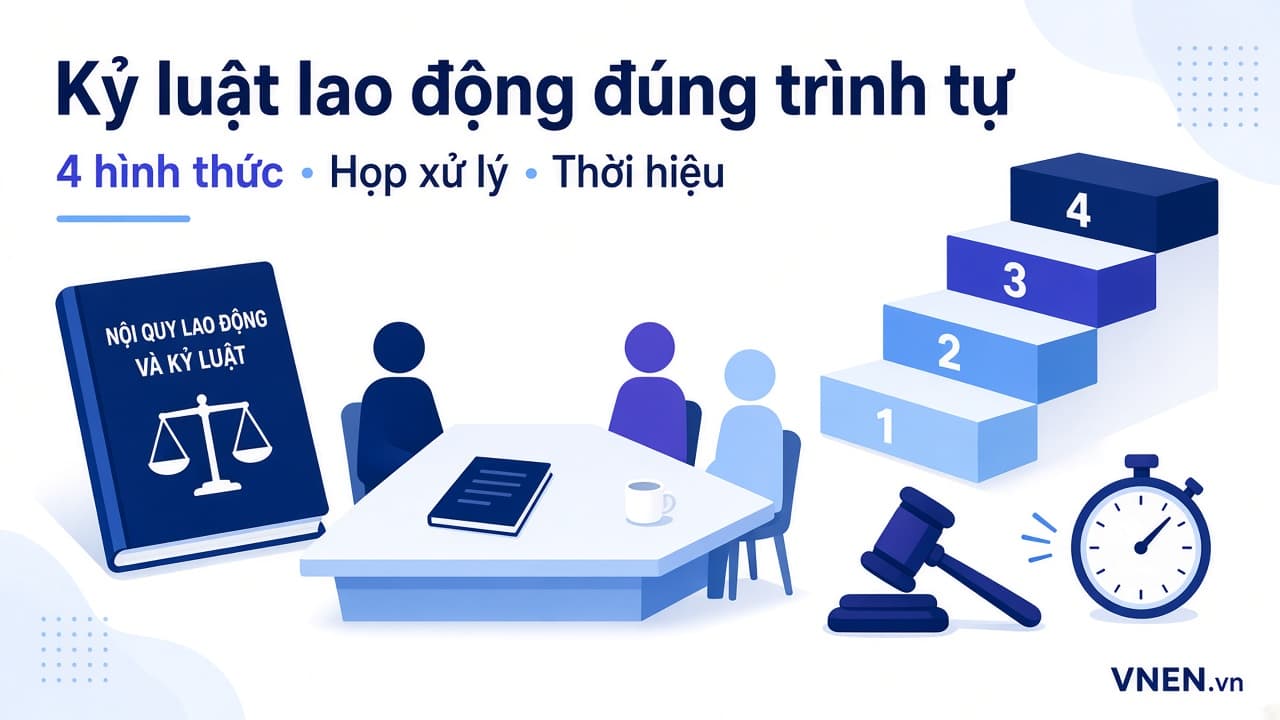 Trình tự xử lý kỷ luật lao động 2026: 4 hình thức, thời hiệu, cuộc họp và mẫu biên bản