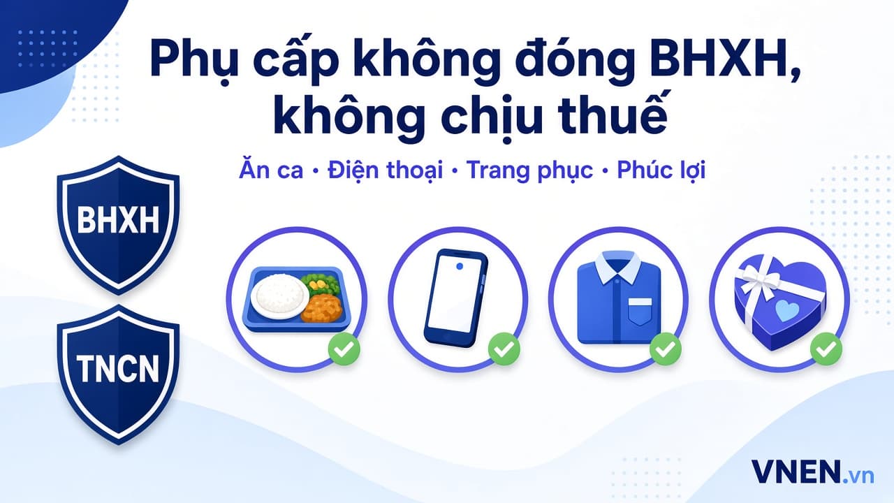 Phụ cấp không đóng BHXH, không chịu thuế TNCN 2026: bảng tra từng khoản và cách ghi hợp đồng