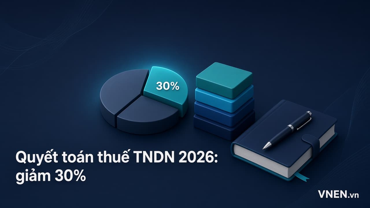 Quyết toán thuế TNDN 2026: miễn dưới 1 tỷ, giảm 30% đến 10 tỷ và quy tắc tạm nộp 80%