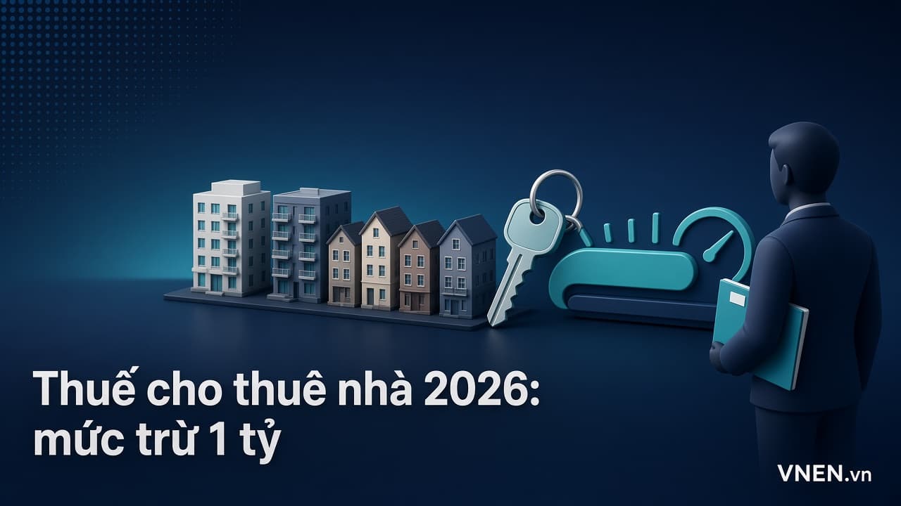 Thuế cho thuê nhà 2026 của cá nhân: mức trừ 1 tỷ đồng, thuế TNCN 5% phần vượt và hạn khai 31/7, 31/1