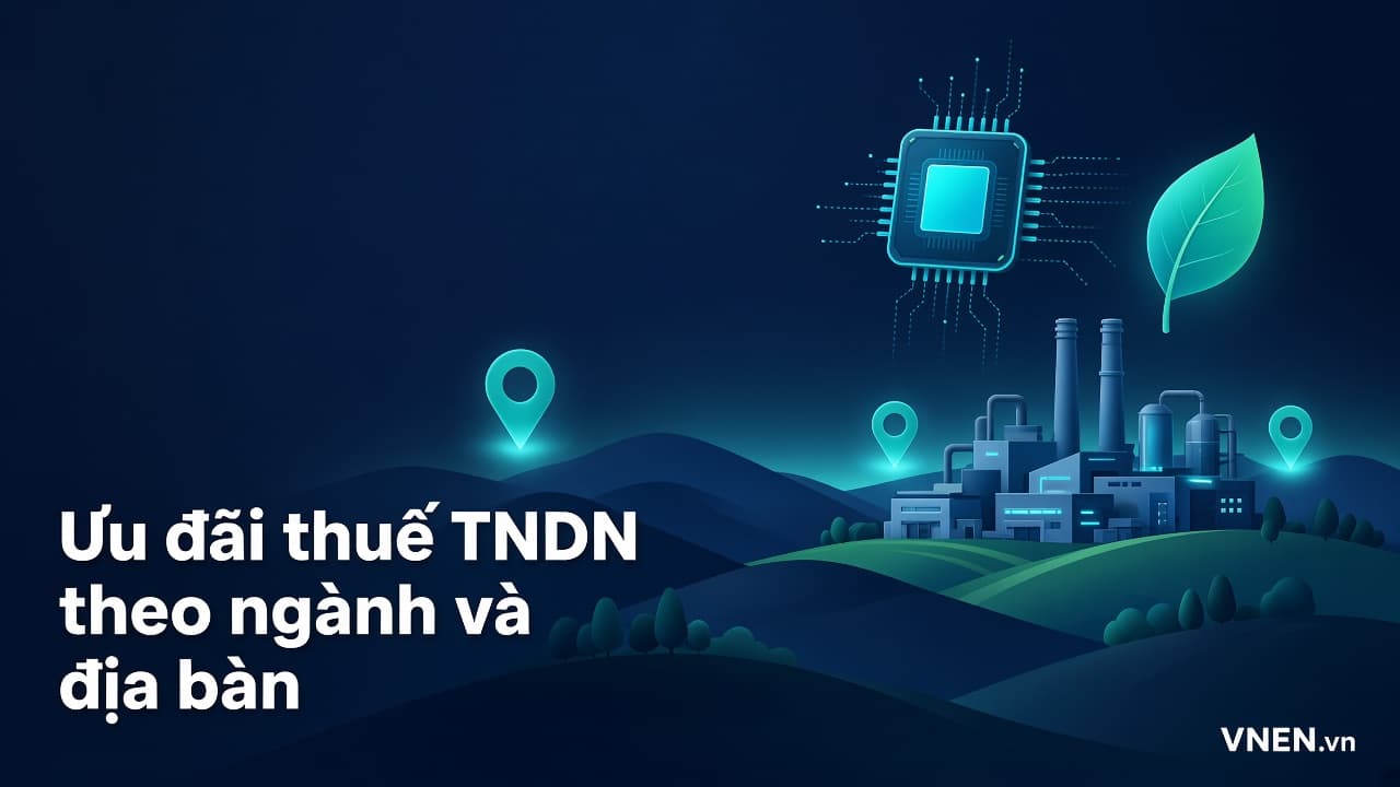 Ưu đãi thuế TNDN theo ngành nghề, địa bàn 2026: thuế suất 10%, 15%, 17% và miễn giảm 4 + 9, 2 + 4